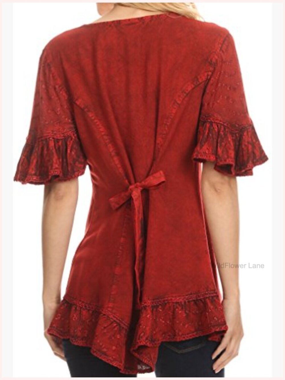 Star Embroidered Blouse with Button Front and Ruffles - Picture 2 of 6